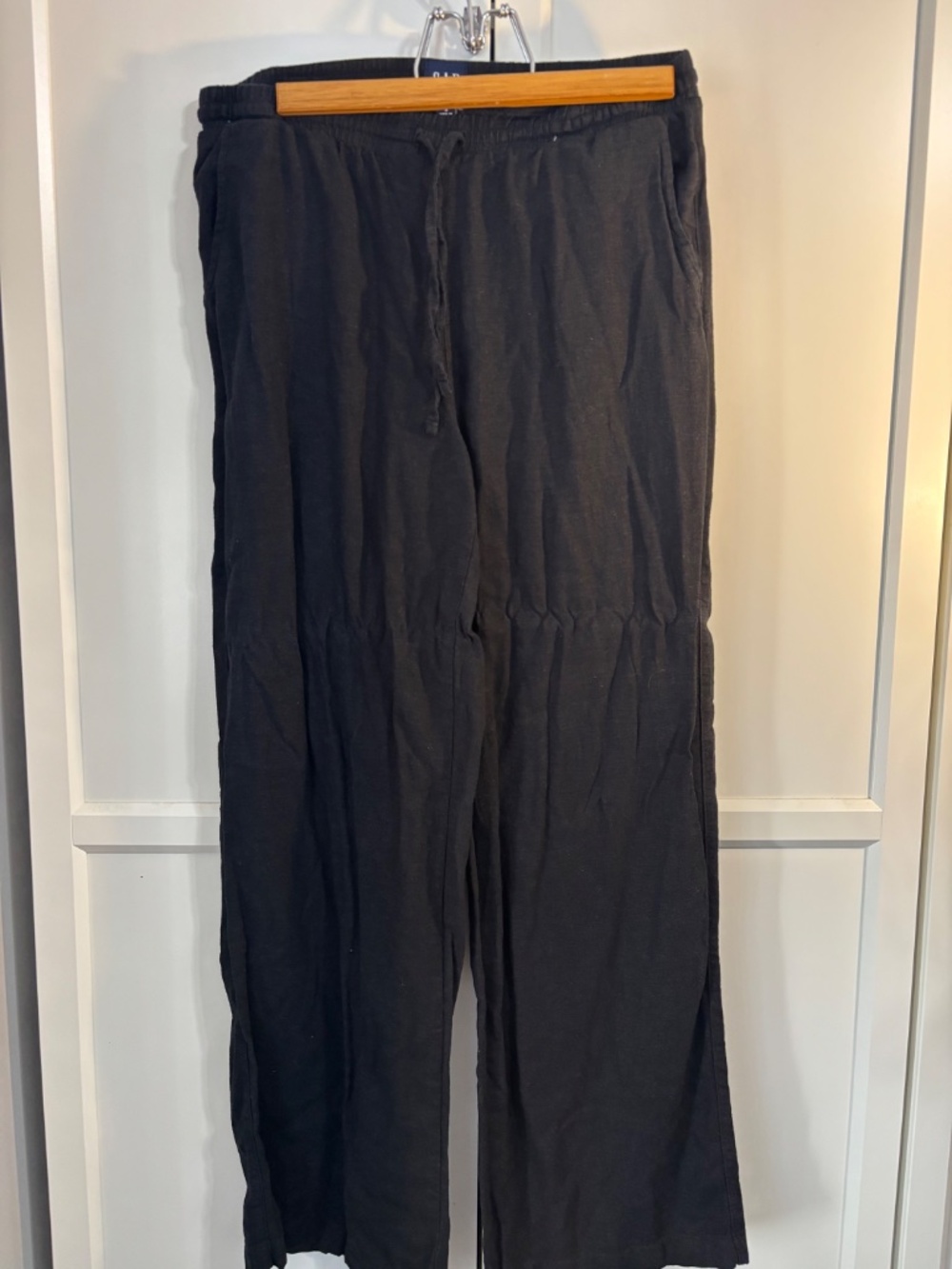 GAP Women's Black Linen Blend Wide Leg Pants – Size Small – Elastic Waist